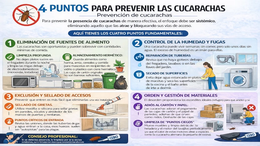 4 Puntos para prevenir las cucarachas
